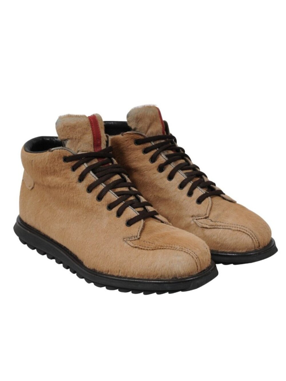 Prada Hiking Boots US7.5 UK6.5 Brown Tan Ponyhair Linea Rossa Vintage Sport